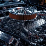 Egy turbómotor részletei, kiemelve a N75 szelepet és a légszűrőt.