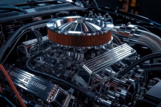 Egy turbómotor részletei, kiemelve a N75 szelepet és a légszűrőt.