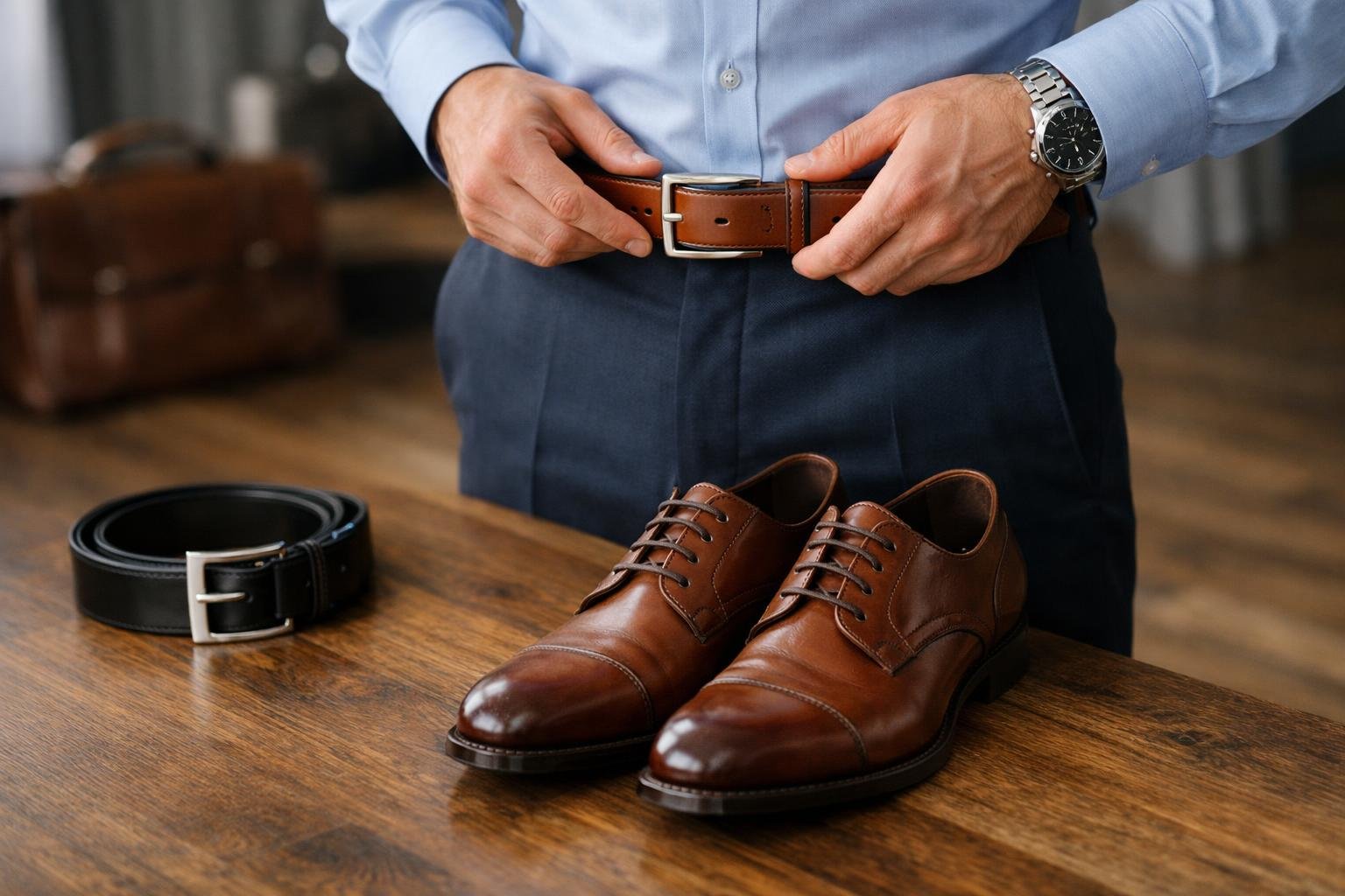 Férfi öv és cipő szín összehangolása, elegáns megjelenés