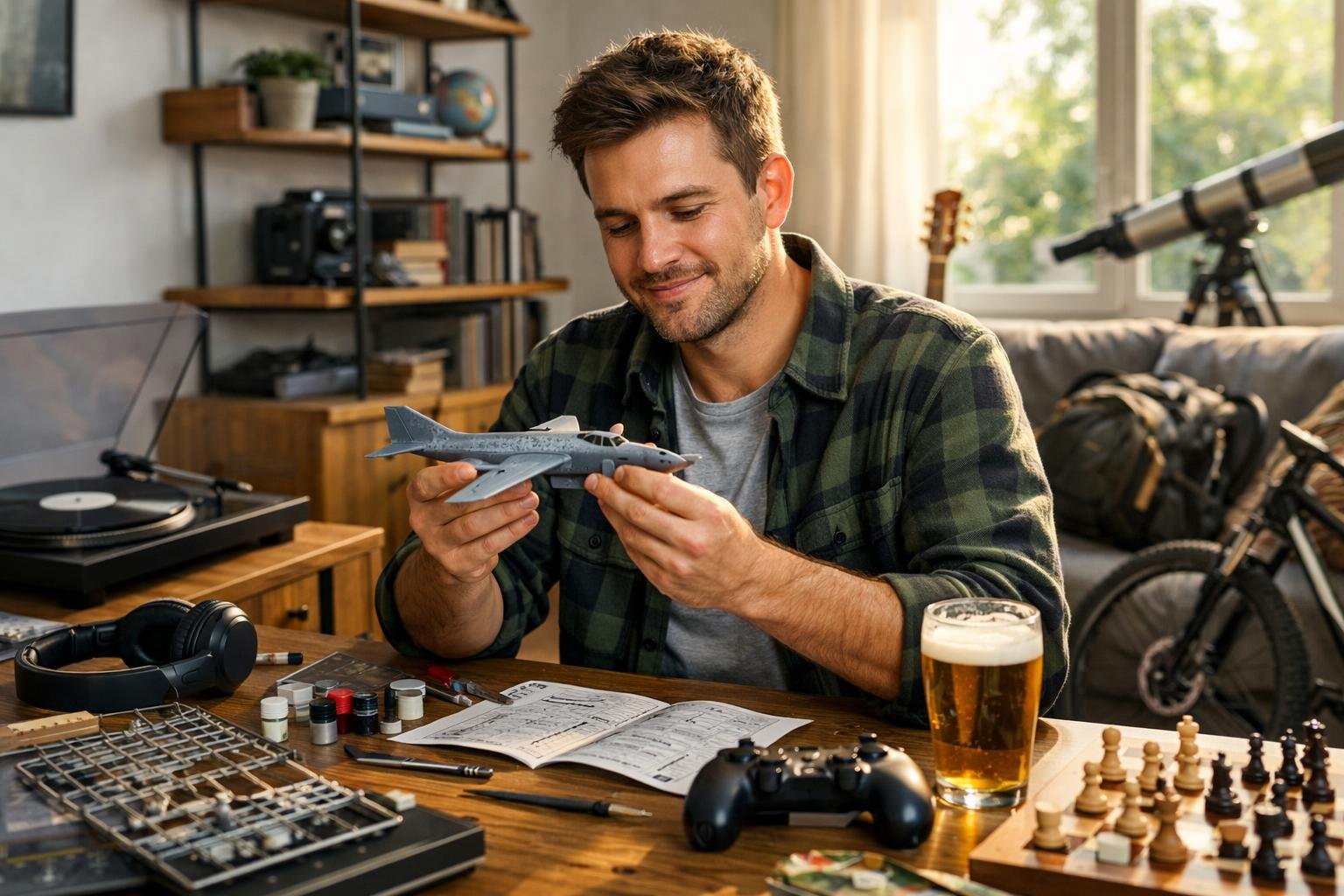 Férfi hobbik: makettépítés és kikapcsolódás otthon.