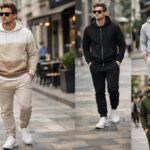 Férfi stílusos szabadidőruha utcai viseletben