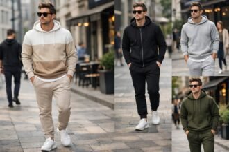 Férfi stílusos szabadidőruha utcai viseletben