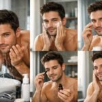 Férfi arcápolási rutin lépései: tisztítás, hidratálás és bőrápolás.