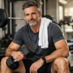 Férfi sportoló edzés közben súlyzóval a teremben