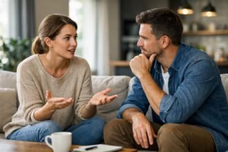 Férfi és nő párkapcsolati kommunikáció közben, mély beszélgetés