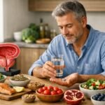 Férfi prosztata egészségmegőrzésről, étrendi tanácsokkal és vízfogyasztással.
